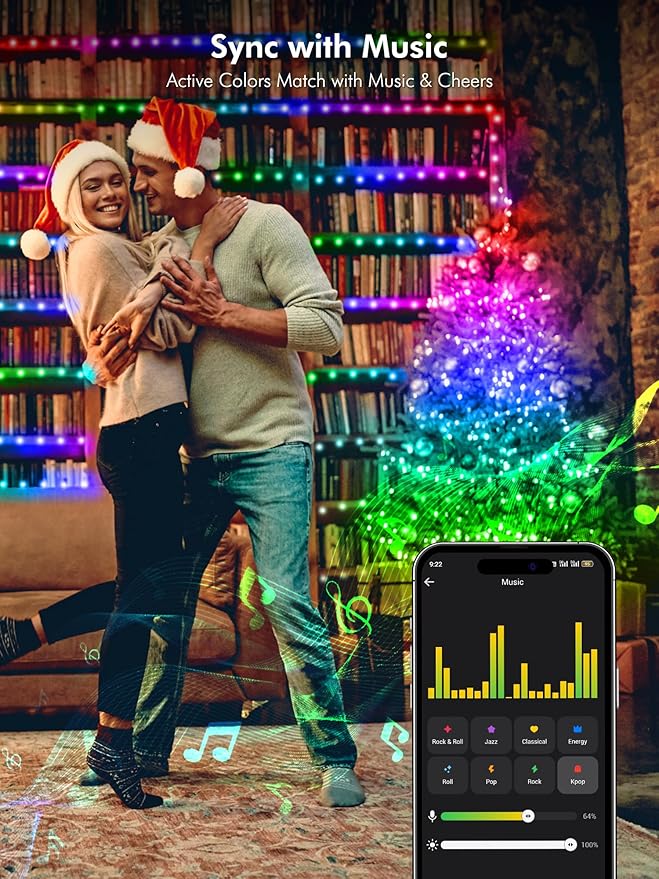 BrizLabs Smart Fairy Lights, 33ft 100 LED Color Changing Fairy Lights Work with Alexa/Google Home, WiFi Rainbow Christmas Light Dimmable RGB Twinkle Starry Light for Christmas Tree Home Party Decor