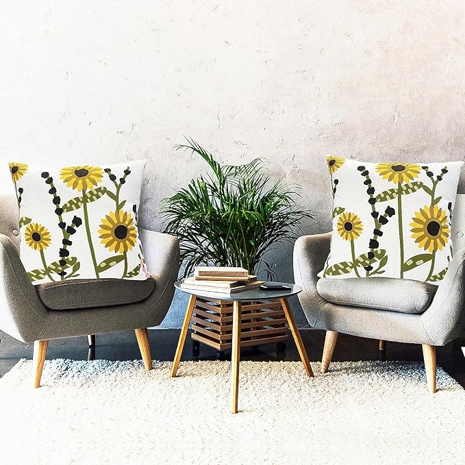 Decorative Throw Pillow Covers Set of 2 Sunflower Pillow Covers 20x20 inch Super Soft Short Plush Floral Square Throw Pillows,Farmhouse Outdoor Pillow Covers for Couch Sofa Bed Living Room
