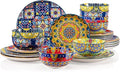 Sweejar Ceramic Dinnerware Sets for 8,24 Pieces Boho Plates and Bowls for Kitchen,Housewaring Gift,Bohemian Style Dish Set,Dishwasher and Microwave Safe(Colorful)