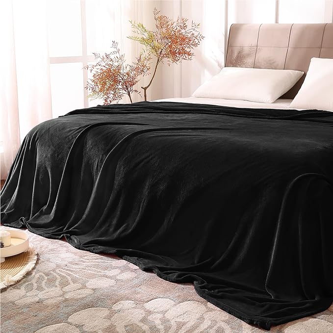 BEDELITE Fleece Blankets Queen Size for Bed, Luxury Plush Cozy Fuzzy Black Blanket 90x90 Inches, Super Soft Warm Lightweight Throw Blanket All Seasons Suitable