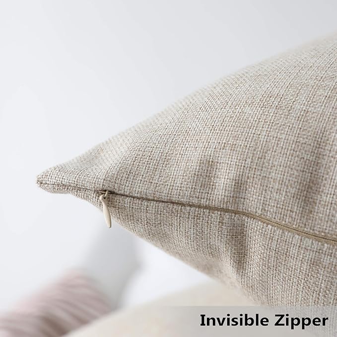Home Brilliant Set of 2 Burlap Solid Linen European Throw Pillow Shams Cushion Covers for Bed Beige Decorations, 24x24 inches 60cm, Light Linen