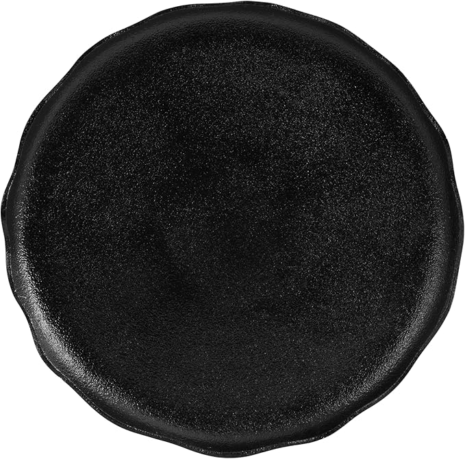 Kate and Laurel Alessia Modern Decorative Scalloped Round Footed Metal Tray; 16 Inch Diameter; Black; Transitional Food-Safe Cast Aluminum Pedestal Tray with Rough Texture and Deckled Edge