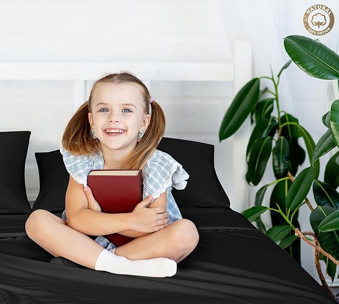400 Thread Count 100% American Grown Cotton Black Flat Sheet Only - Cooling Sheets - Luxury Sateen Weave - Full Size Flat Sheet Sold Separately - Super Soft Cotton Top Sheets (Full, Night Black)