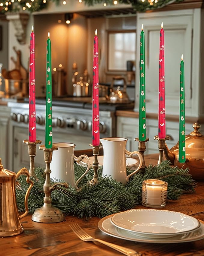 Tall Taper Candles Christmas Long Candlesticks 12 inch red Green Candle for Wedding Advent Home Decor Dinner Christmas，Set of 12,red Green