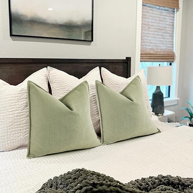 ZWJD Sage Green Pillow Covers 20x20 Set of 2 Chenille Throw Pillow Covers with Elegant Design Soft and Luxurious Decorative Throw Pillows for Couch, Bed, and Home Decor