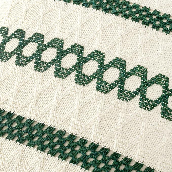 MIULEE Set of 2 Dark Green Boho Christmas Decorative Lumbar Pillow Covers 12x20 Inch Farmhouse Rustic Couch Throw Pillows Modern Cotton Cushion Cover Retro Macrame Woven Home Decor for Bed Sofa Chair