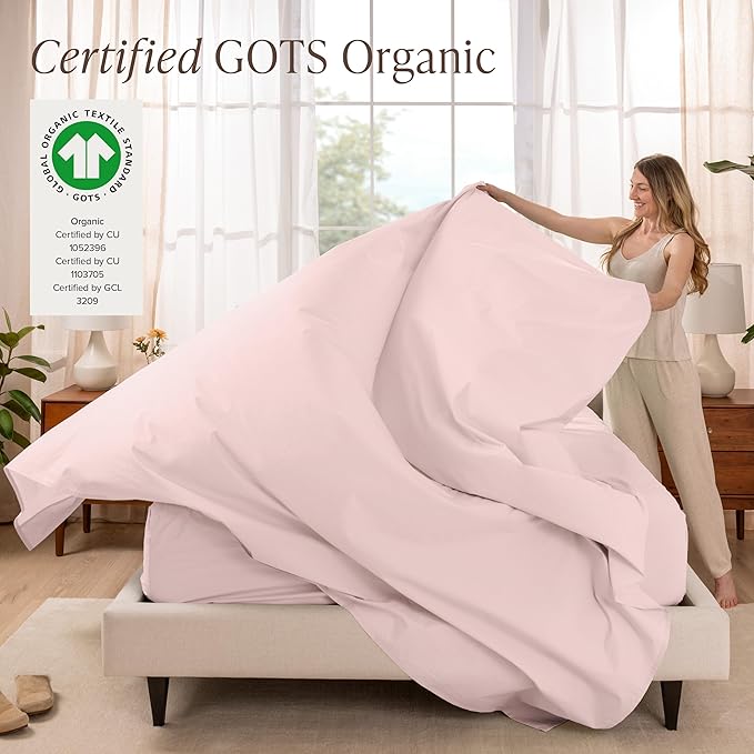 Bare Home 100% Organic Cotton Full Sheet Set - Crisp Percale Weave - Lightweight & Breathable - Bedding Sheets & Pillowcases (Full, Dusty Pink)