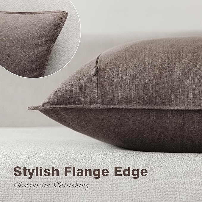Foindtower Set of 2, Decorative Linen Soild Throw Pillow Covers Soft Accent Euro Cushion Case Farmhouse Neutral Pillowcase for Chair Couch Sofa Bedroom Living Room Home Decor 24 x 24 Inch Light coffee