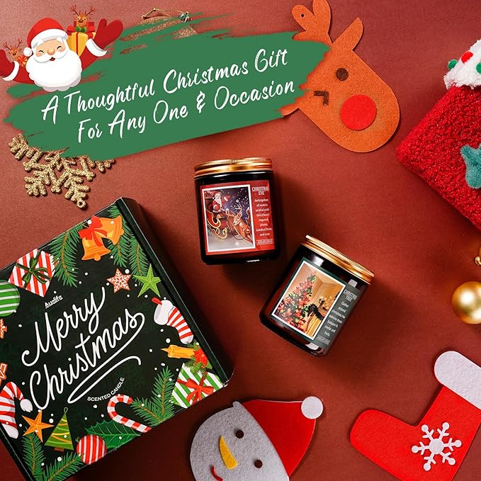Christmas Candle Set | 4Pack Scented Candles Holiday Candle Gifts - Soy Candles Home Scented, Xmas Gift for Women and Men - Scents of Christmas Tree/Spice/Cookies/EVE