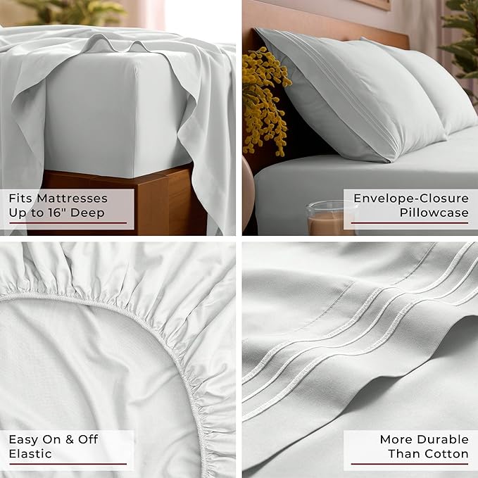 Mellanni Queen Sheets Set - 4 PC Iconic Collection Bedding - Hotel Luxury, Extra Soft, Cooling Bed Sheets - Wrinkle, Fade, Stain Resistant (Queen, Ivory)