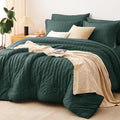 CozyLux Queen Comforter Set Forest Green Seersucker 7 Pieces Bed in a Bag Queen Comforter Set with Sheets, Luxury Bedding Sets with Down Alternative Comforter, Sheets, Pillowcases & Shams All Seasons
