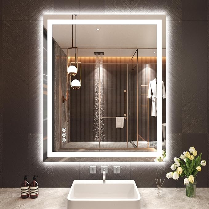 30"X36" LED Bathroom Mirror with Front Lights and Backlit, Anti-Fog, Dimmable, Shatter-Proof Tempered Glass, Lighted Bathroom Vanity Mirror for Wall with 3 Colors, Memory Function