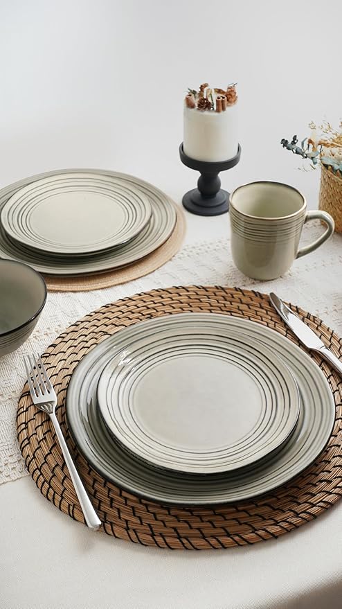 famiware Dinner Plates, 8 Inch Small Plate Set for 6, Dessert Appetizer Speckled Hand-made Ceramic Salad Plates, Microwave & Dishwasher Safe, Scratch Resistant, Twilight Series, Terre-verte