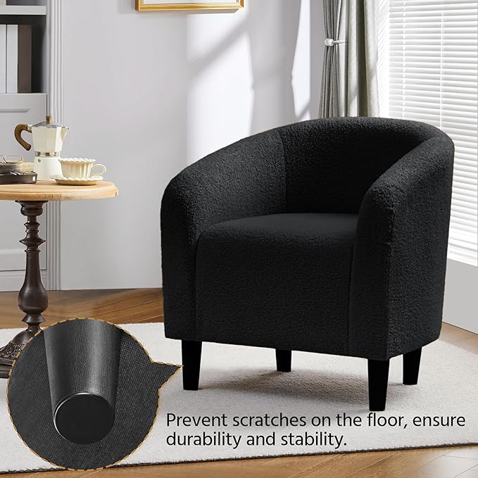 Yaheetech Armchair Set of 2, Boucle Fabric Club Chair, Furry Sherpa Elegant Siting Chair with Cozy Soft Padded for Living Room Bedroom Reception Room Office, Black