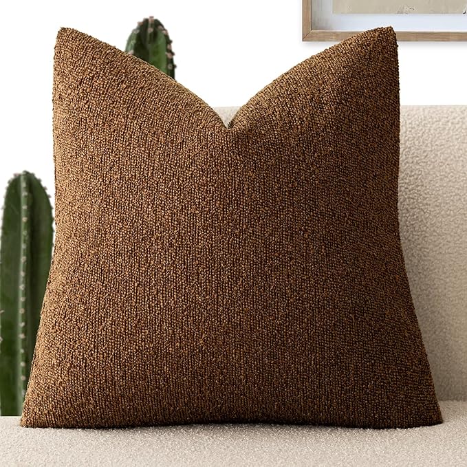 Foindtower Decorative Textured Boucle Throw Pillow Covers Accent Solid Pillow Cases Neutral Soft Cozy Couch Cushion Case for Chair Sofa Bedroom Living Room Home Decor 16x16 Inch,1PC,Hazel Brown