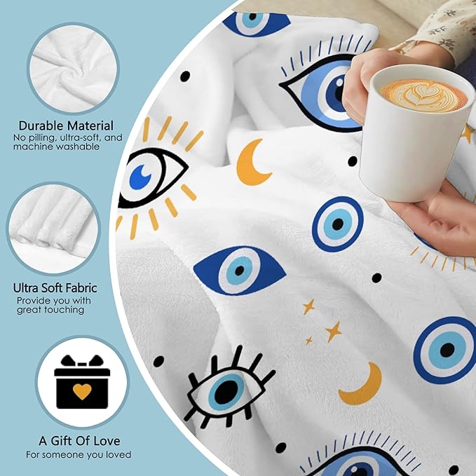 Evil Eye Throw Blanket,Plush & Comfy Magic Evil Eye Pattern Flannel Blanket,Evil Eye Gift for Women,Evil Eye Decor for Car Couch Bedroom All Seasons,30"x40"-Toddlers/Pets Size