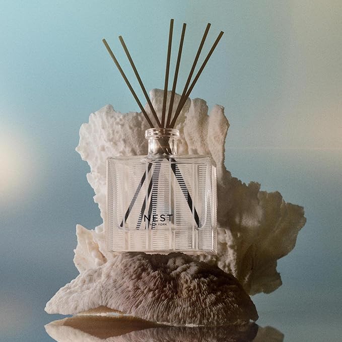 NEST New York Reed Diffuser, Ocean Mist & Sea Salt - 5.9 fl oz - Fragrance for Up to 90 Days - Reusable, Refillable Glass Holder - Includes 8 All-Natural Reed Sticks - Flame Free