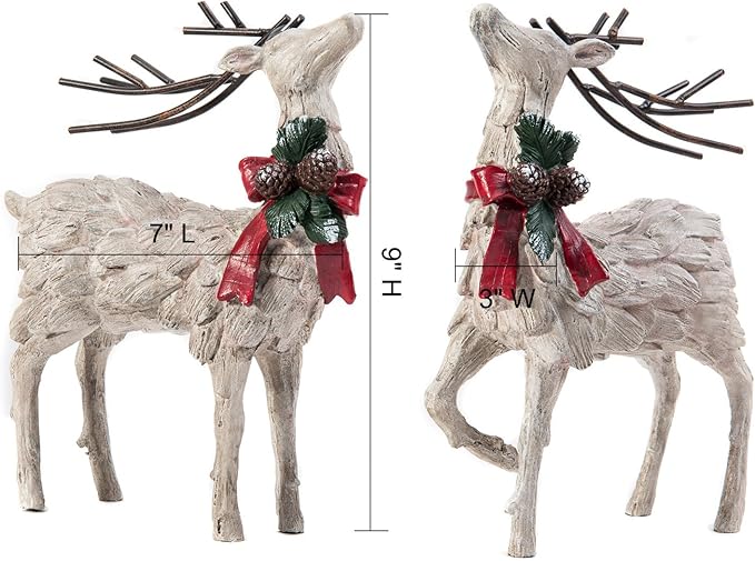 CEDAR HOME Resin Holiday Figurine Decorative Christmas Deer Tabletop Statue Decor, 2 Pack