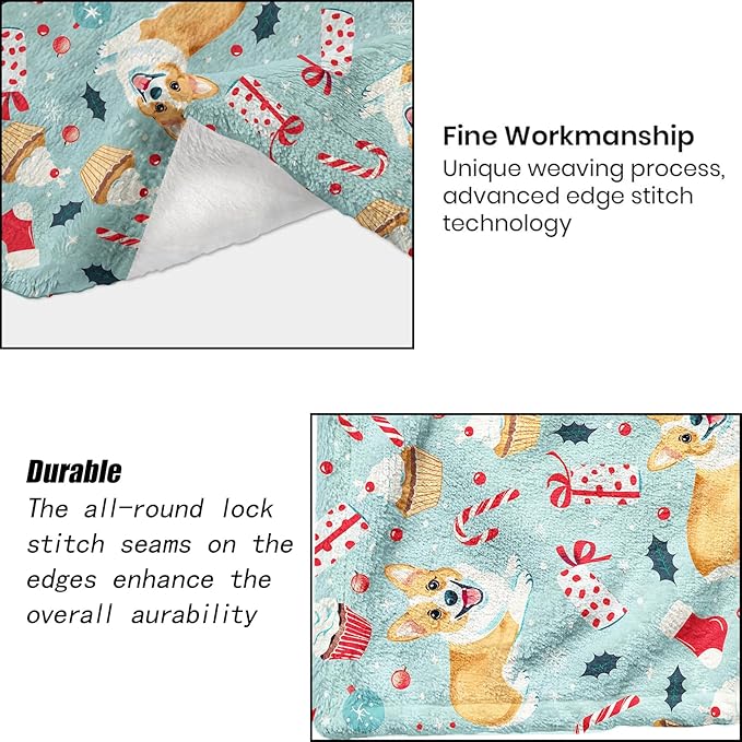 Cute Christmas Corgi Blanket - Festive Dog Fleece Throw,Gifts for Kids Adult, Soft & Warm,Lightweight, for Holiday Decor,Winter Celebration, and Room Home Accents 60x80in