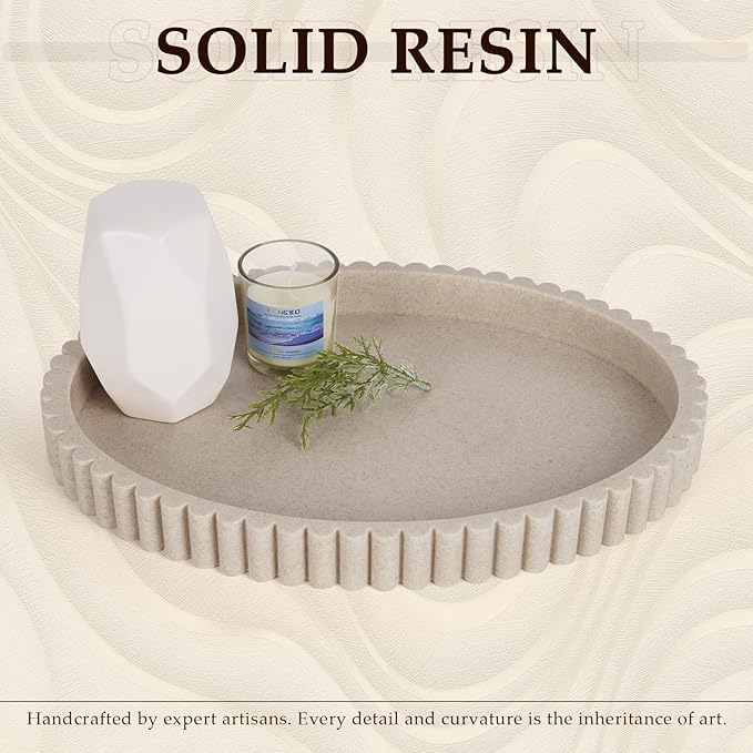 Oval Tray for Coffee Table Decor, 13" Resin Coffee Table Trays, Table Centerpieces Decorative Tray for Home Decor, Modern Decorative Centerpiece Trays, Beige Resin