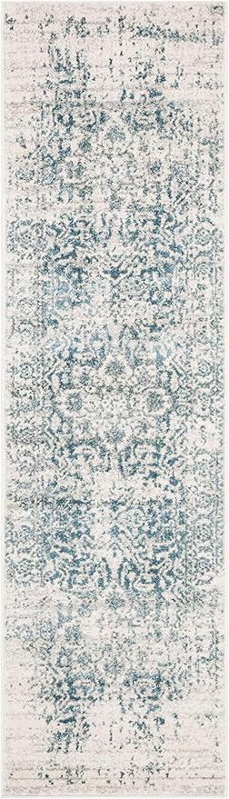 SAFAVIEH Madison Collection Runner Rug - 2'3" x 6', Teal & Ivory, Snowflake Medallion Distressed Design, Non-Shedding & Easy Care, Ideal for High Traffic Areas in Living Room, Bedroom (MAD603J)