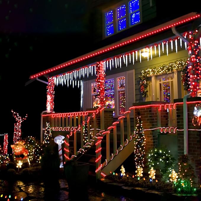 50ft LED Rope Lights Outdoor, 360 LED Connectable and Flexible Tube Lights with 8 Modes, Waterproof LED Rope Lighting for Garden, Patio, Pool, Bedroom, Party, Indoor Outdoor Christmas Decoration (Red)