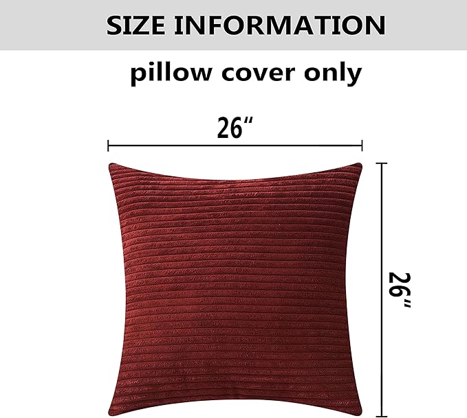 Home Brilliant 26x26 Pillow Cover Decorative Throw Pillows for Couch Bed Super Soft Striped Corduroy Large Pillow Sham for Party, 26 x 26 Inches (66cm), Burgundy