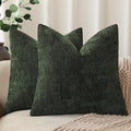 Foindtower Pack of 2 Soft Textured Chenille Throw Decorative Pillow Covers Square Accent Solid Cushion Cover Neutral Farmhouse Pillow Case for Couch Sofa Bedroom Living Room 22x22 Inch,Dark Green