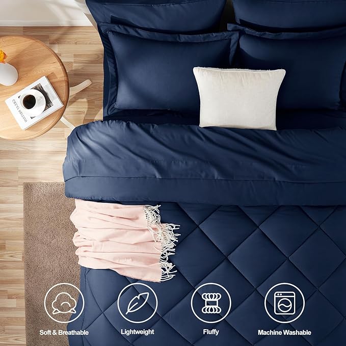 CozyLux Twin XL Comforter Set Navy Blue - 5 Pieces Twin Extra Long Bed in a Bag for College Dorm, All Season Bedding Set for Girls and Boys, Soft Bed Set with Comforter, Sheets, Pillowcase & Sham