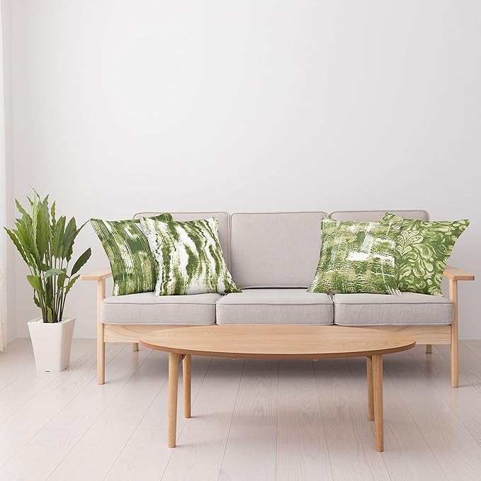 Ambesonne Vintage Throw Pillow Cushion Case Pack of 4, Abstract Grunge Effect Brushstrokes and Waving Striping Stains Paisley Drops, Modern Accent Double-Sided Digital Printing, 18", Khaki Olive Green