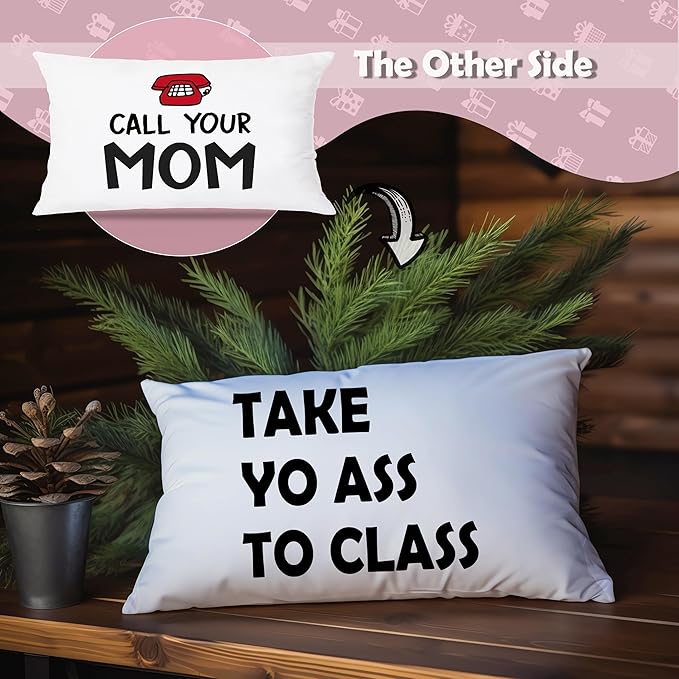 College Dorm Decor, Funny Call Your Mom Pillow Covers 20x12 Double-Sided, Back to School Gifts for Students, Gifts for College Students Girls Boys Freshmen, Dorm Room Accessories（White-1）