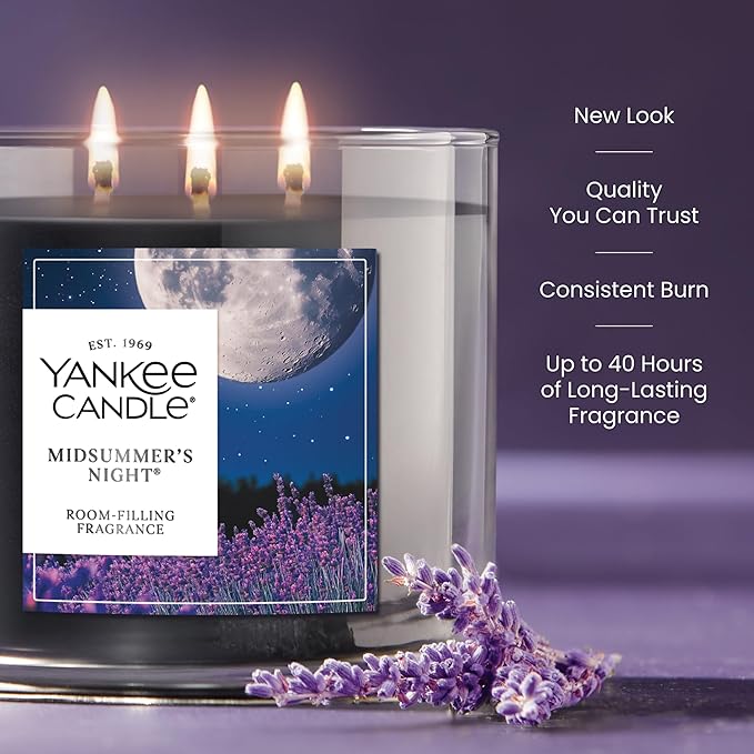 Yankee Candle 3 Wick Candle Jar, Scented Candle with up to 40 Hours of Burn Time, Premium Plant Wax Blend for Consistent Long Lasting Scent from First to Last Burn, Midsummer's Night