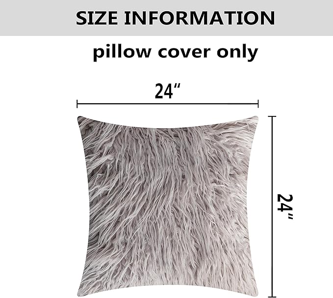 Home Brilliant Gray Pillow Covers Set of 2 Decorative Throw Pillow Covers Case Faux Fur Large Cushion Cover for Bench 24 x 24 Inch, 60x60cm, Light Grey