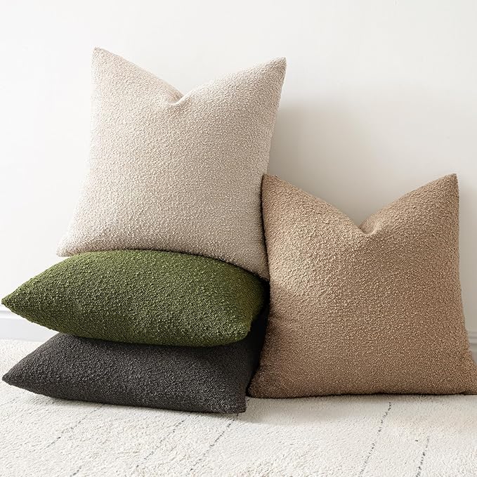 Woaboy Pack of 2 12x20 Inch Decorative Boucle Throw Pillow Covers Textured Lumbar Pillowcaes Accent Solid Cozy Soft Cushion Covers Home Decor for Sofa Couch Living Room Home Decor,Neutral