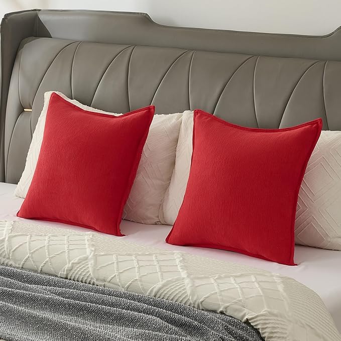 FUTEI Red Chenille Throw Pillow Covers 26x26 Inch Set of 2,Edges Double-Stitched Euro Pillow Shams,Modern Home Decor for Couch Living Room