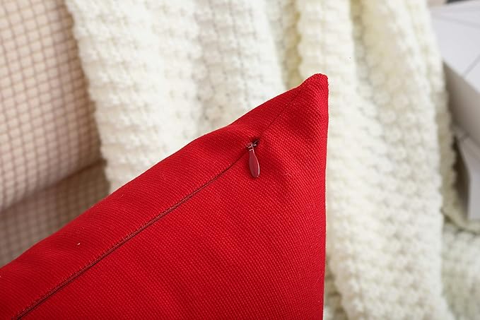 TangDepot Set of 2 Handmade Decorative Solid 100% Cotton Canvas Throw Pillow Covers/Cushion Covers, 45 Colors Available - (18"x18" 2 Pieces, Red)
