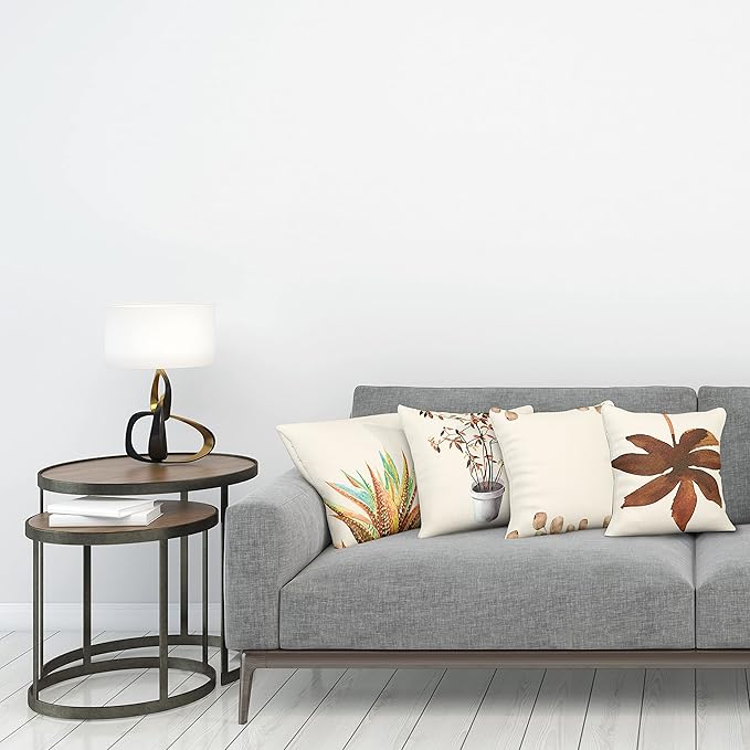 Ambesonne Botanical Throw Pillow Cushion Case Pack of 4, Minimalist Watercolor Painting Leaves Agave Branches Plant in a Pot, Modern Accent Double-Sided Digital Printing, 18", Chocolate and Pale Brown