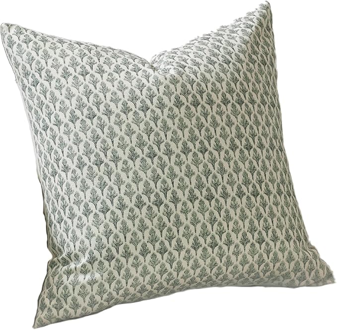 Floral Pillow Covers 18x18 Pillow Cover Block Print Couch Pillows for Living Room Decorative Neutral Accent Throw Pillow Covers, 1PC, Olive Green