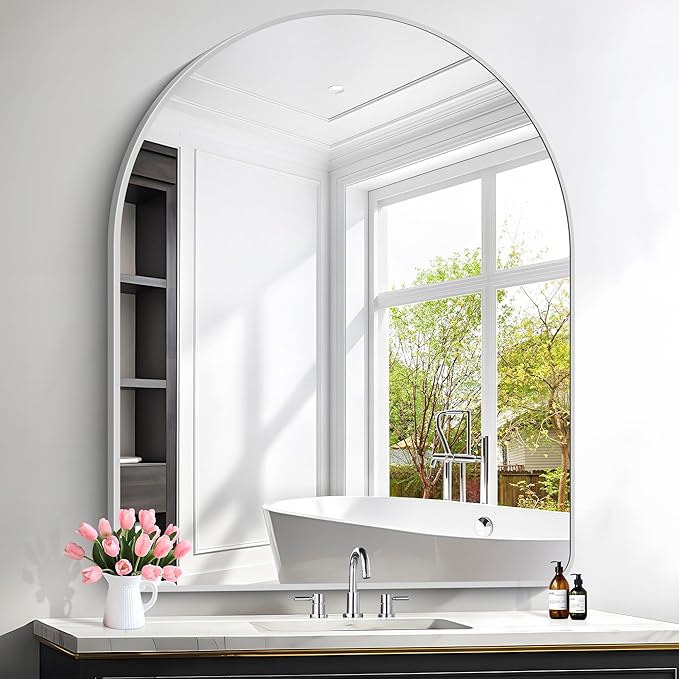 FORBATH Large Arched Wall Mirror 48x40 Inch, Silver Arch Bathroom Mirror with Aluminum Frame, Arched Mirror for Dresser, Fireplace,Entryway,Home Decor,Hanging or Leaning Against Wall
