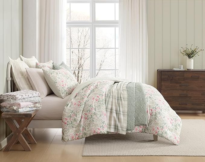 Laura Ashley - Flannel Sheets Queen Size, Anti-Pilling & Wrinkle Resistant Cotton, Touchably Soft for All-Season Comfort - Bed Sheets with Matching Pillowcases & Fitted Sheet (Jessika Lavender)