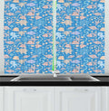 Lunarable Cartoon Long Kitchen Curtains, Pastel Doodle Sea Creatures Fish Octopus Turtle, 2 Panel Set Drapes with Rod Pocket Room Decor, 55" x 45", Azure Blue Peach