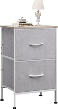 WLIVE Nightstand, Nightstand with 2 Drawers, Bedside Furniture, Night Stand, Small Dresser for Bedroom, College Dorm, End Table with Fabric Bins, Dormitory, Light Grey, Size L