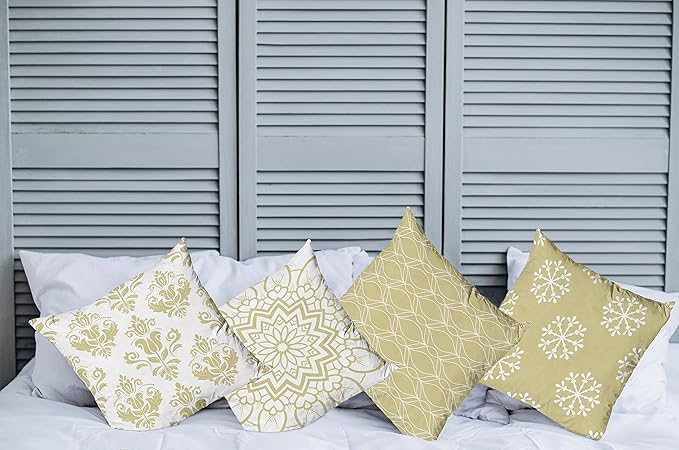 Ambesonne Retro Throw Pillow Cushion Case Pack of 4, Trellis Grid Medieval Floral Damask Mandala Flower Ornament in Modern Monochrome, Modern Accent Double-Sided Digital Printing, 20", Pale Khaki