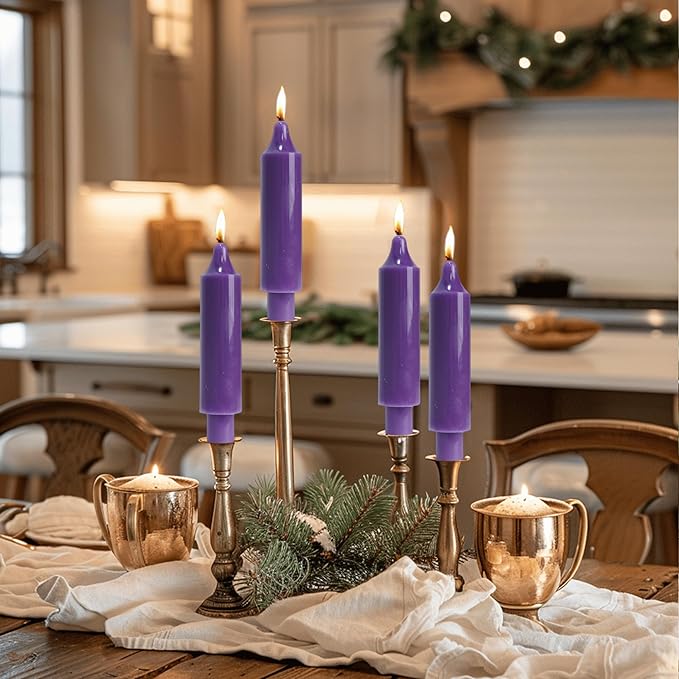 Purple Taper Candle Sticks Candles 6 inch Unscented Dinner Candle Dripless for Home Decor Advent Christmas Gift,Set of 4,Purple