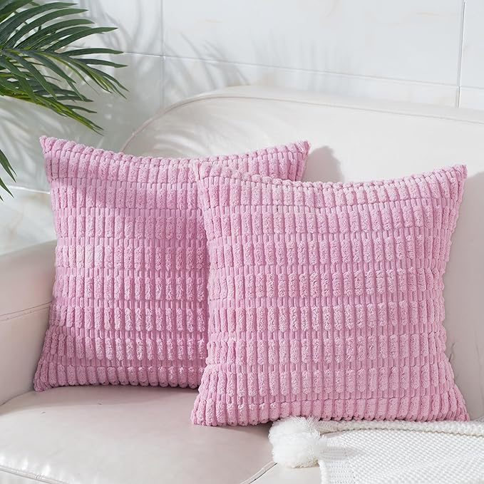 Blush Pink Throw Pillow Covers 20x20 Inch Set of 2, Corduroy Decorative Striped Spring Couch Pillow Covers Soft Boho Valentine's Day Modern Home Decor for Sofa Living Room Bed