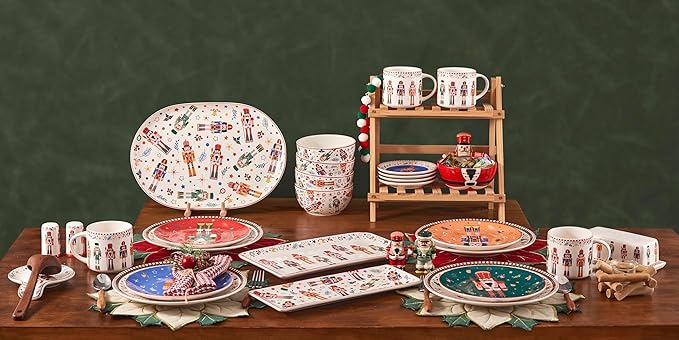 Bico Christmas Soldier Dinner Plates Set of 4, 11 Inch Large Ceramic Plates for Pasta, Steak, Stylish Serving Dishes, Microwave and Dishwasher Safe, Gift for Housewarming and Christmas