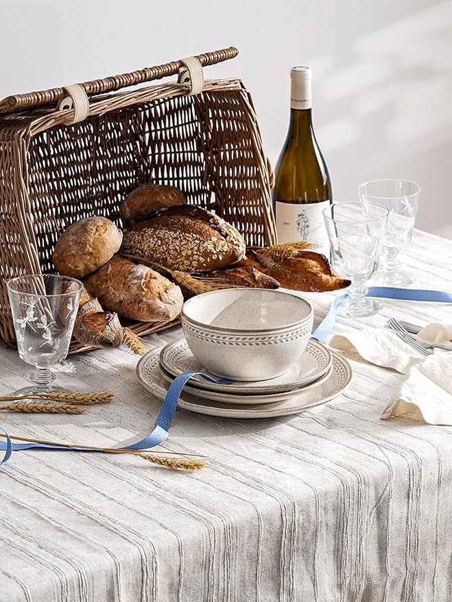 LE TAUCI Dinnerware Sets for 4, 12 Piece Ceramic Dish Set with Plates and Bowls | Oven/Dishwasher/Microwave Safe | Ideal for Housewarming | Reactive Beige (10" Plate+8" Dish+27oz Bowl)