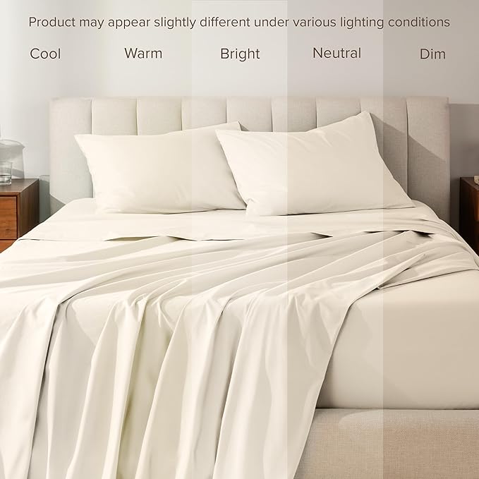 Bare Home 100% Organic Cotton King Sheet Set - Crisp Percale Weave - Lightweight & Breathable - Bedding Sheets & Pillowcases (King, Sand)