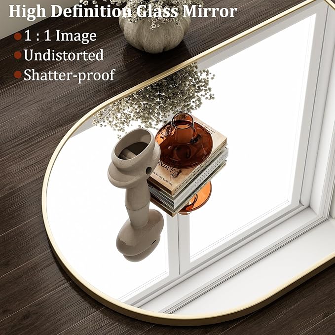 HARRITPURE 20"x30" Arched Bathroom Mirror - Wall Mounted Mirror - Gold Arch Mirror - Aluminum Alloy Frame Bathroom Mirror Living Room, Bedroom and Entryway