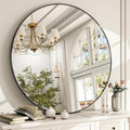 Round Mirror Wall Mounted Mirror- 32" Circle Mirror Bathroom Vanity Mirror with Aluminum Frame for Bedroom Living Room, Entryway Decor Black Mirror